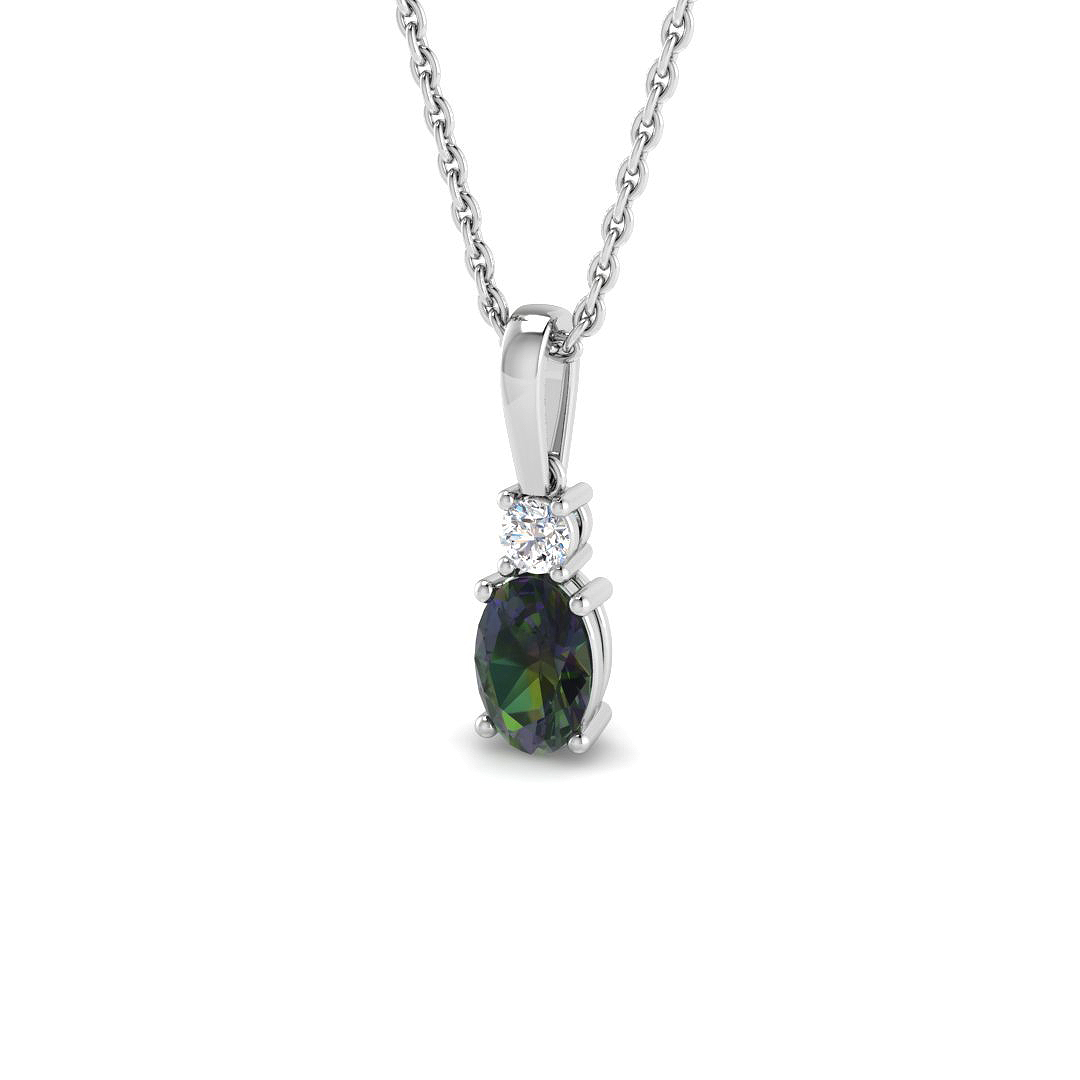 Teal Sapphire Pendant in 9K White Gold