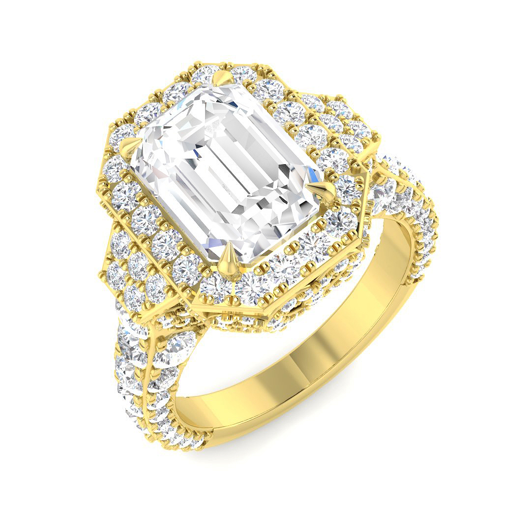 5.57ct Lab-Grown Diamond Halo Ring in 9K Yellow Gold