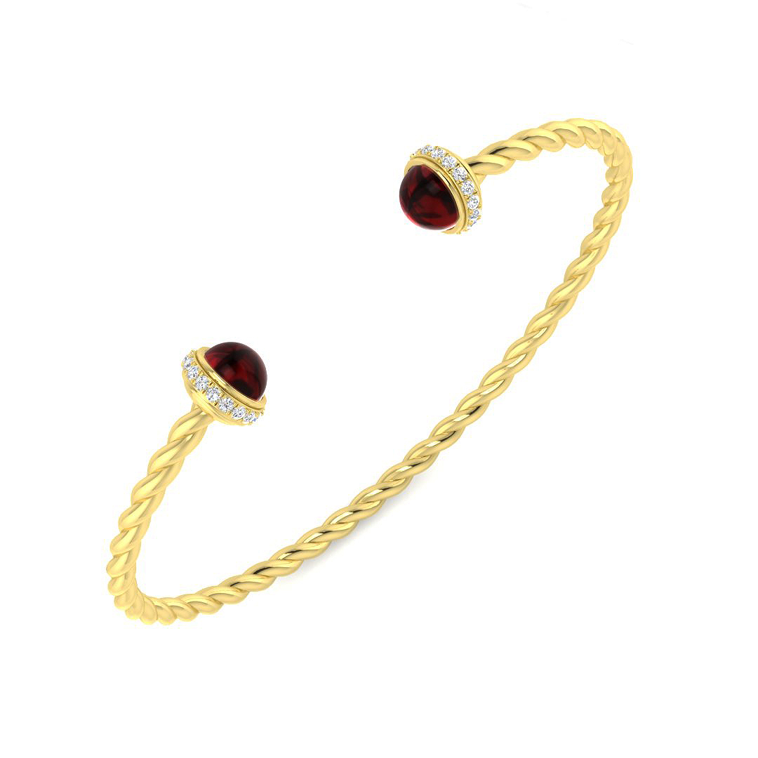 Gemstone Torque Bangle in 9K Yellow Gold