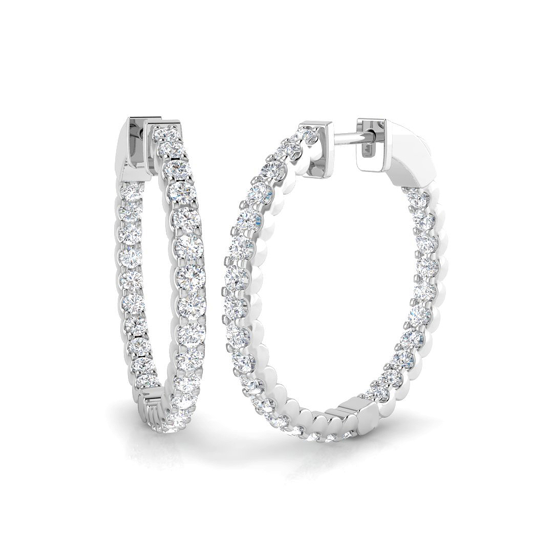1.42ct Natural Diamond Hoops Earrings in 18K White Gold