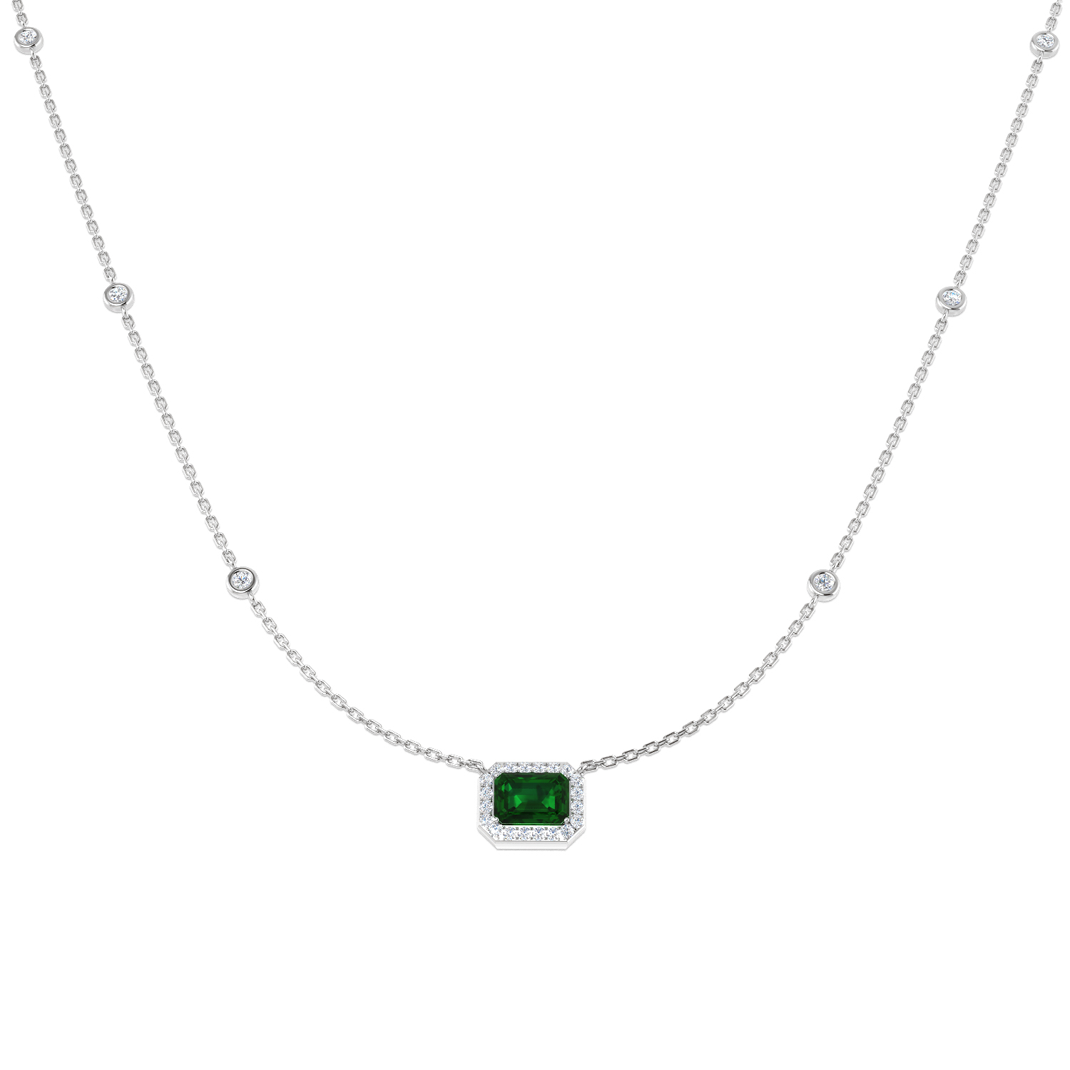 Emerald Necklace in 18K White Gold