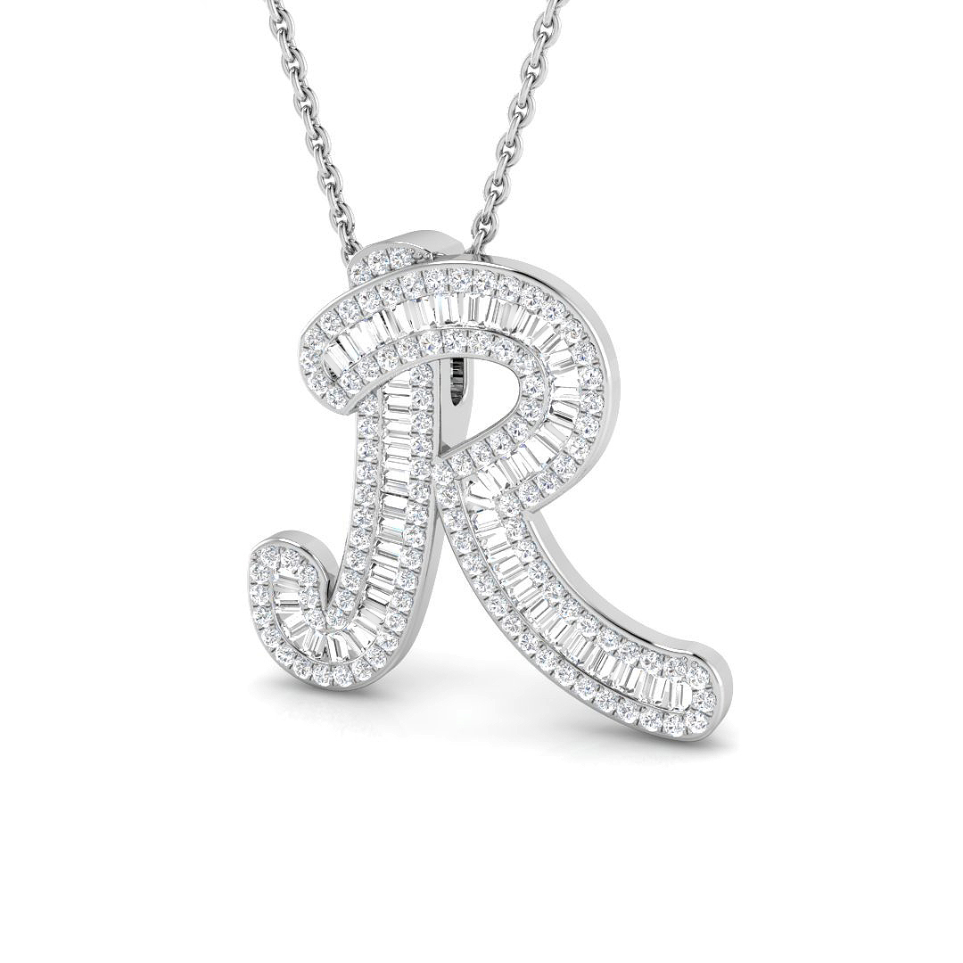 0.54ct Natural Diamond Initials Pendant in 9K White Gold
