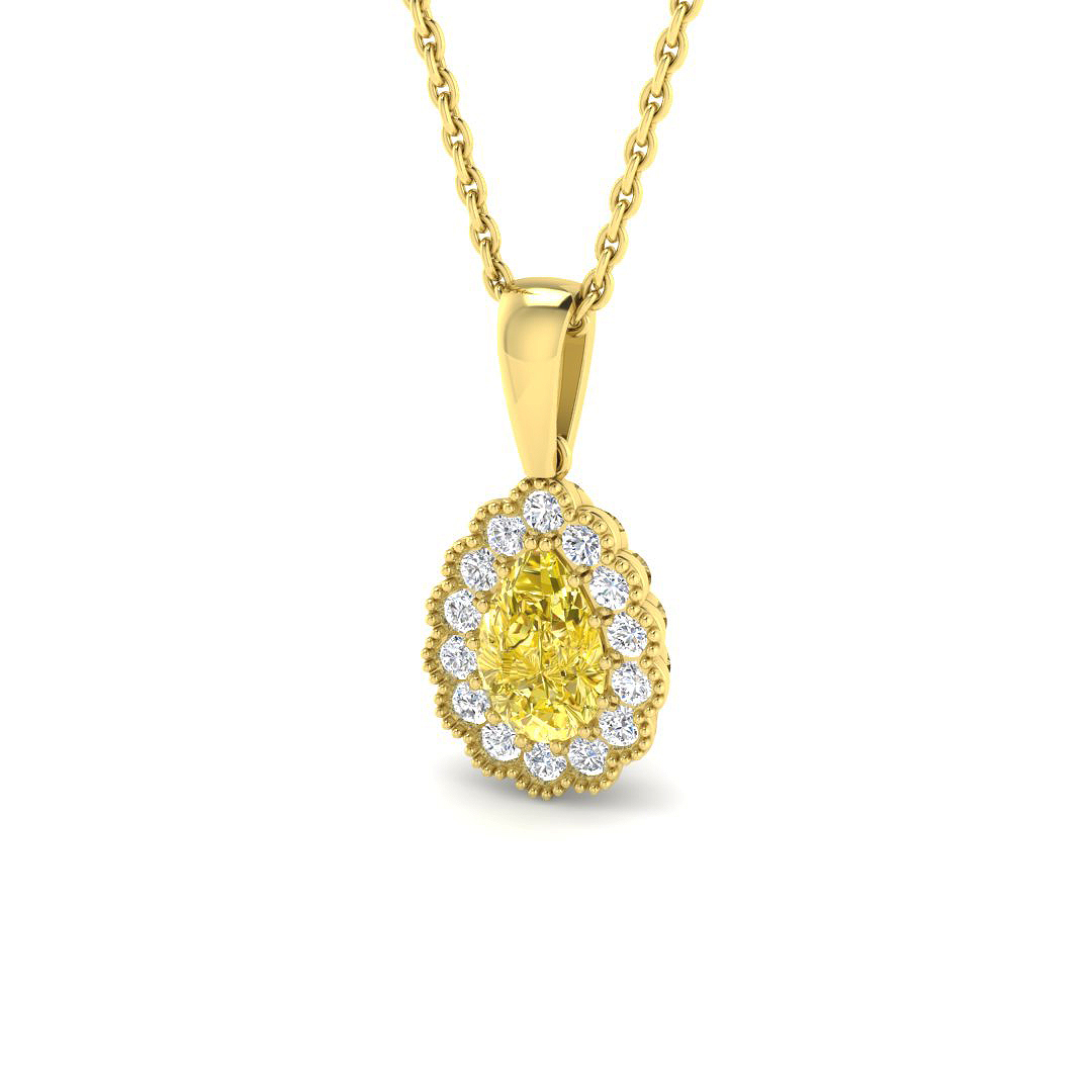 0.91ct Natural Diamond Halo Pendant in 9K Yellow Gold