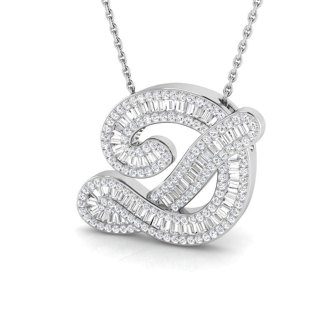0.65ct Natural Diamond Initials Pendant in 9K White Gold