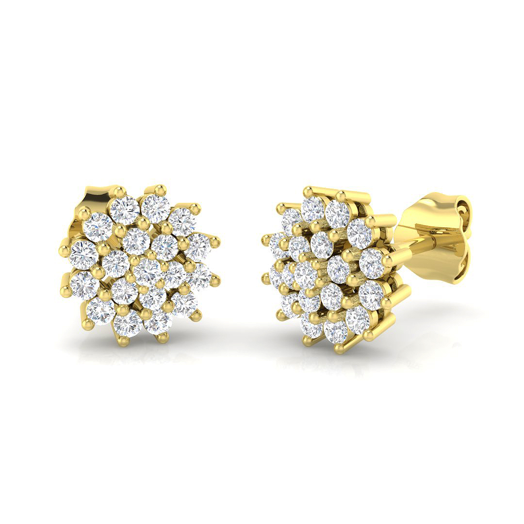 0.50ct Natural Diamond Cluster Earrings in 14K Yellow Gold