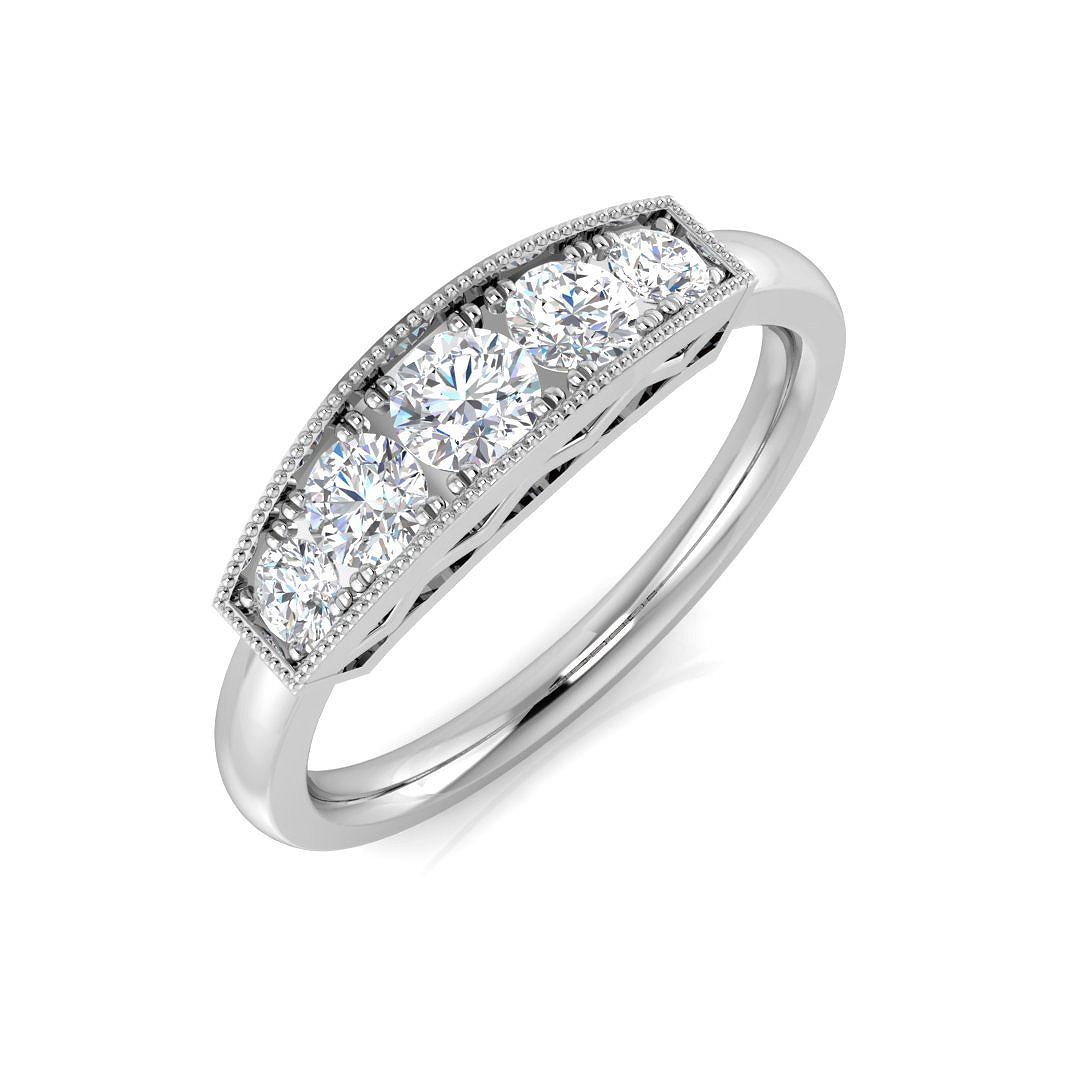 0.51ct Natural Diamond 5 Stone Ring in 18K White Gold