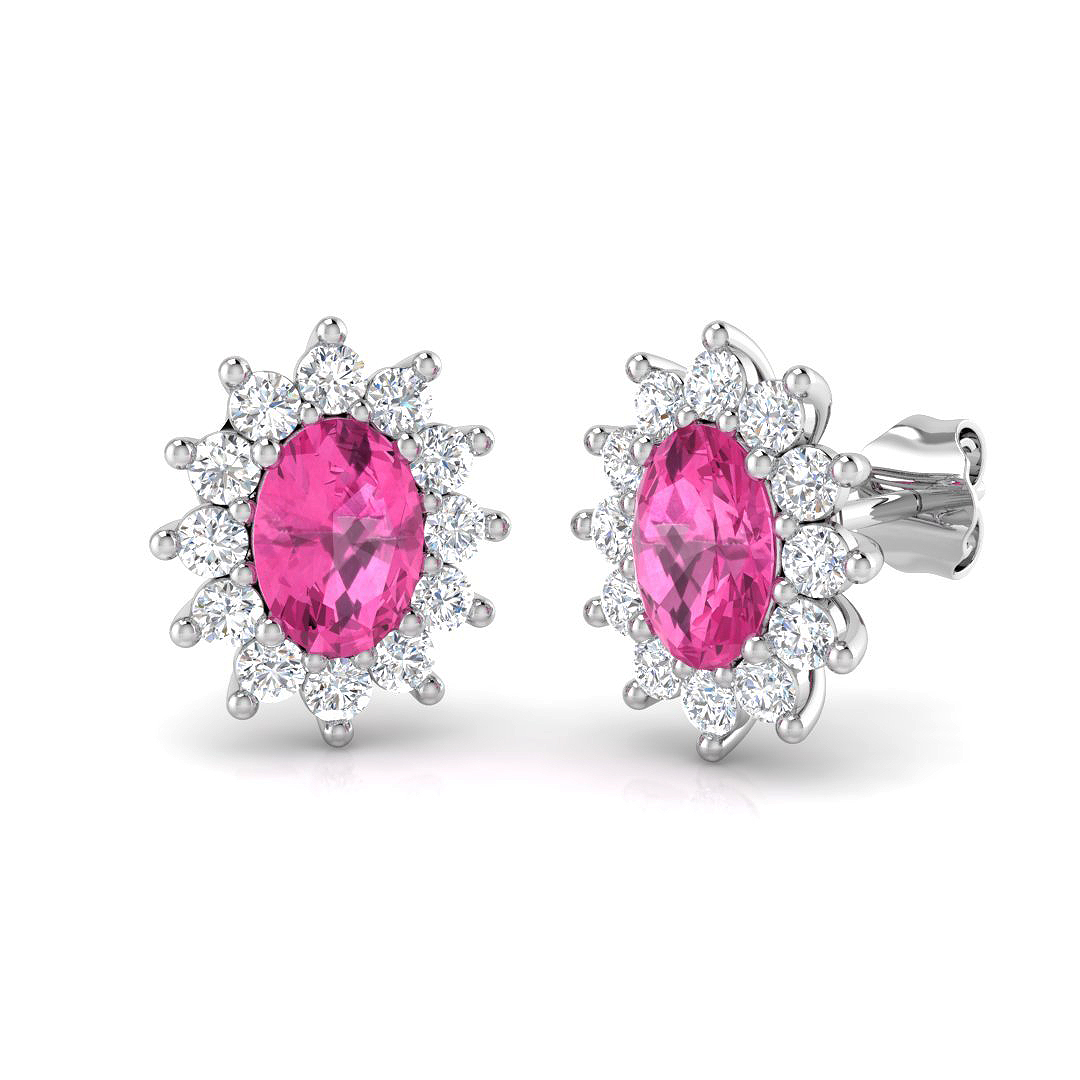 Pink Sapphire Earrings in 18K White Gold