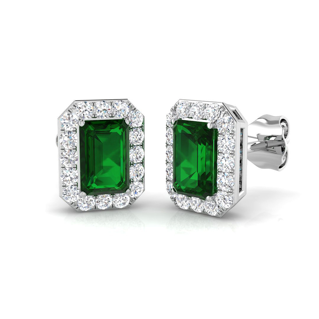 Emerald Earrings in 18K White Gold