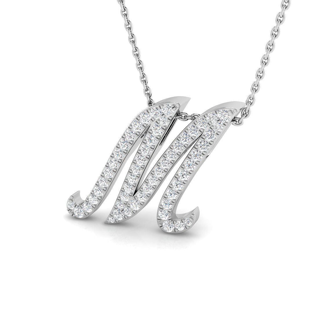 0.46ct Natural Diamond Initials Pendant in 9K White Gold