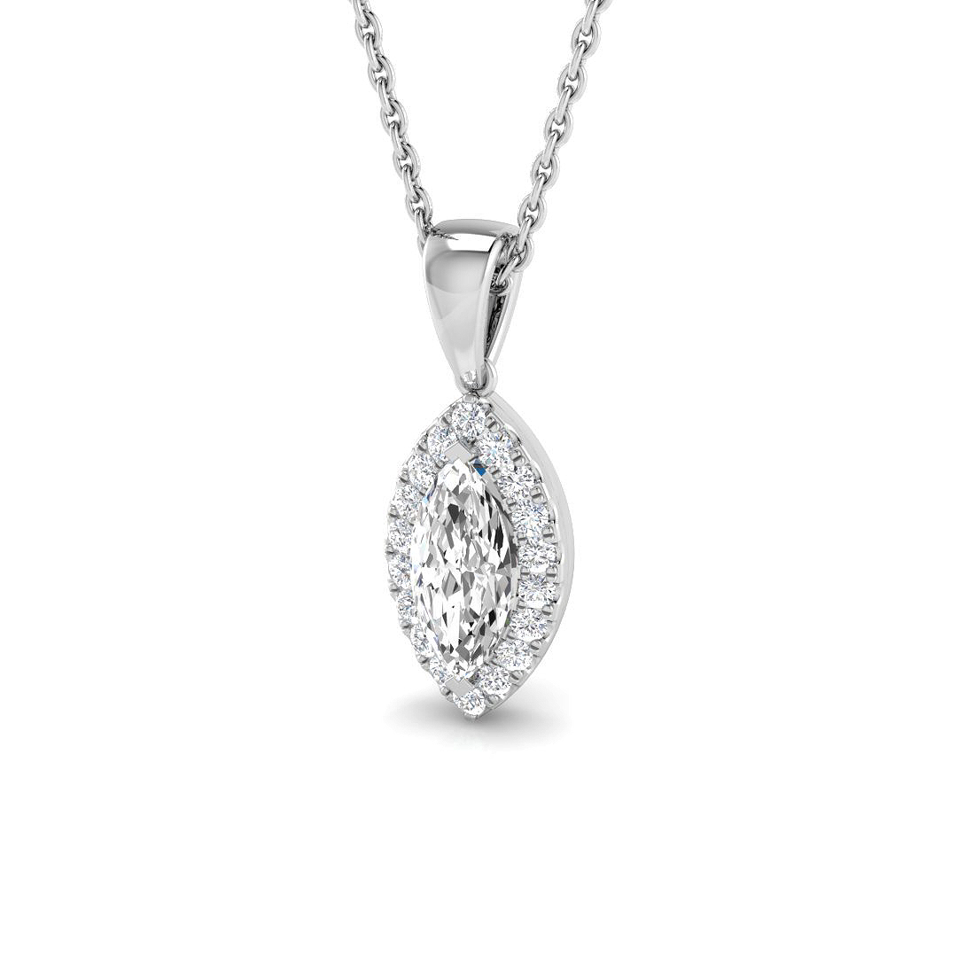 0.55ct Natural Diamond Halo Pendant in 18K White Gold