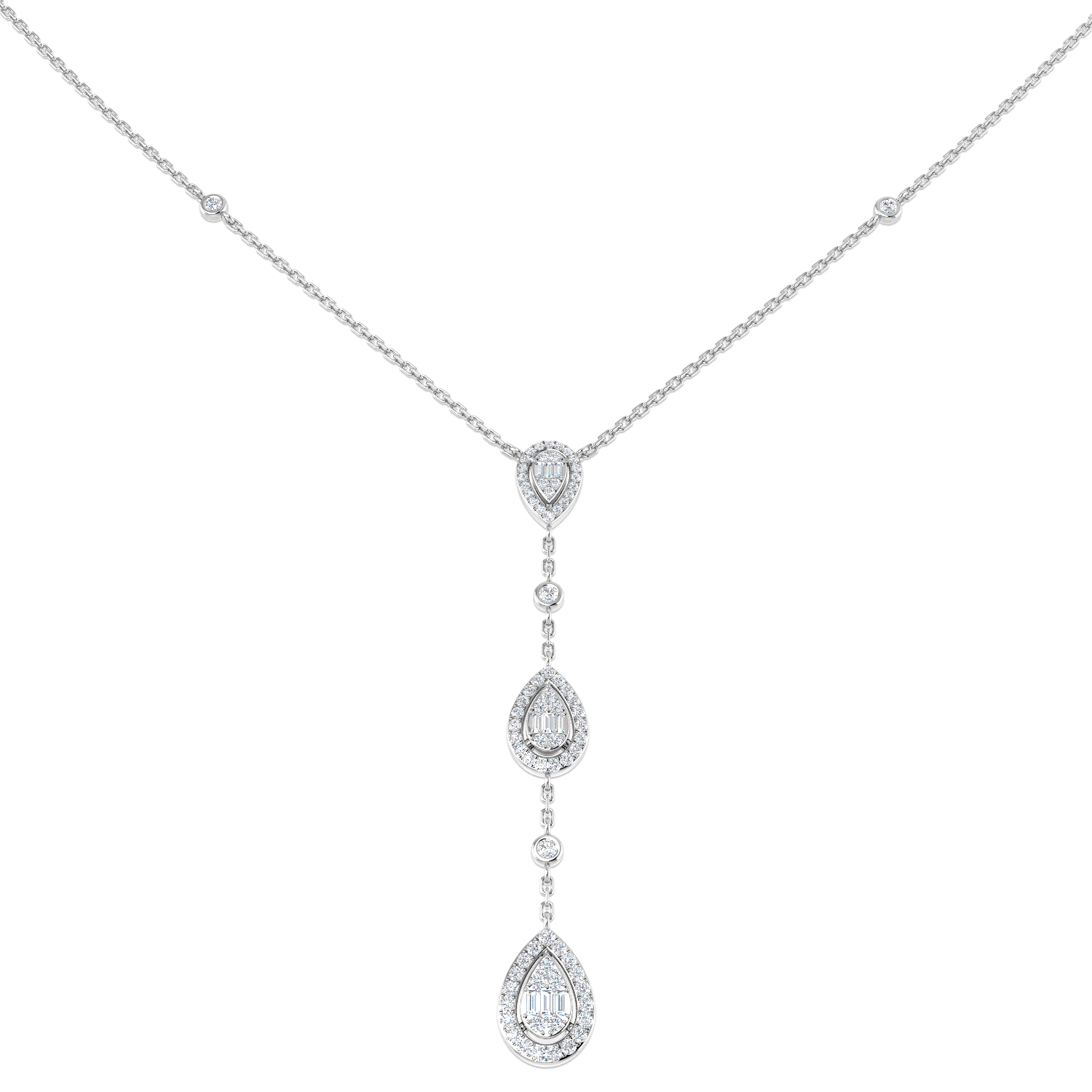 0.49ct Natural Diamond Baguette & Brilliant Necklace in 18K White Gold