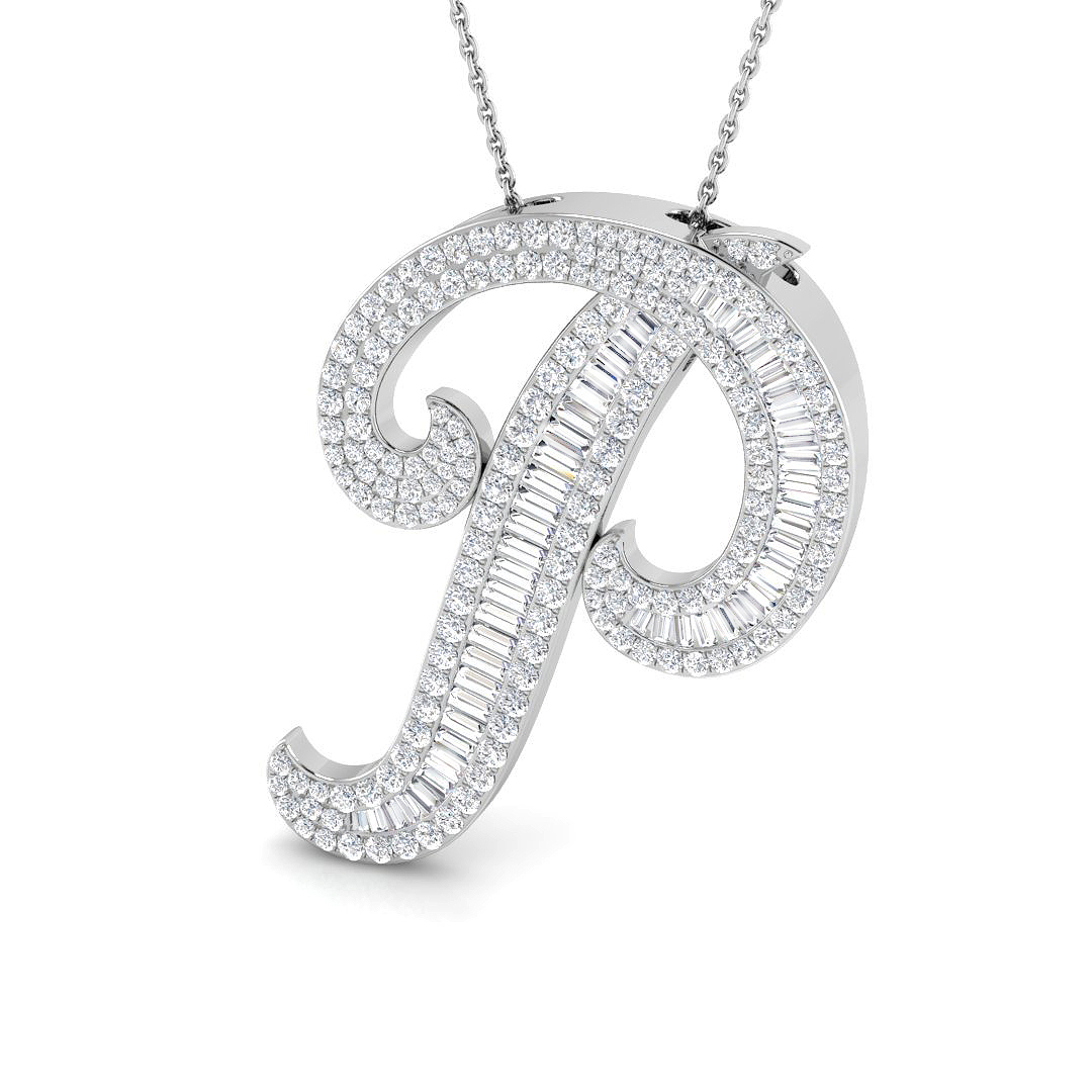 2.24ct Natural Diamond Initials Pendant in 9K White Gold
