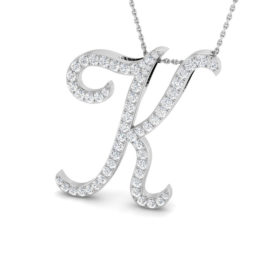 1.28ct Natural Diamond Initials Pendant in 9K White Gold