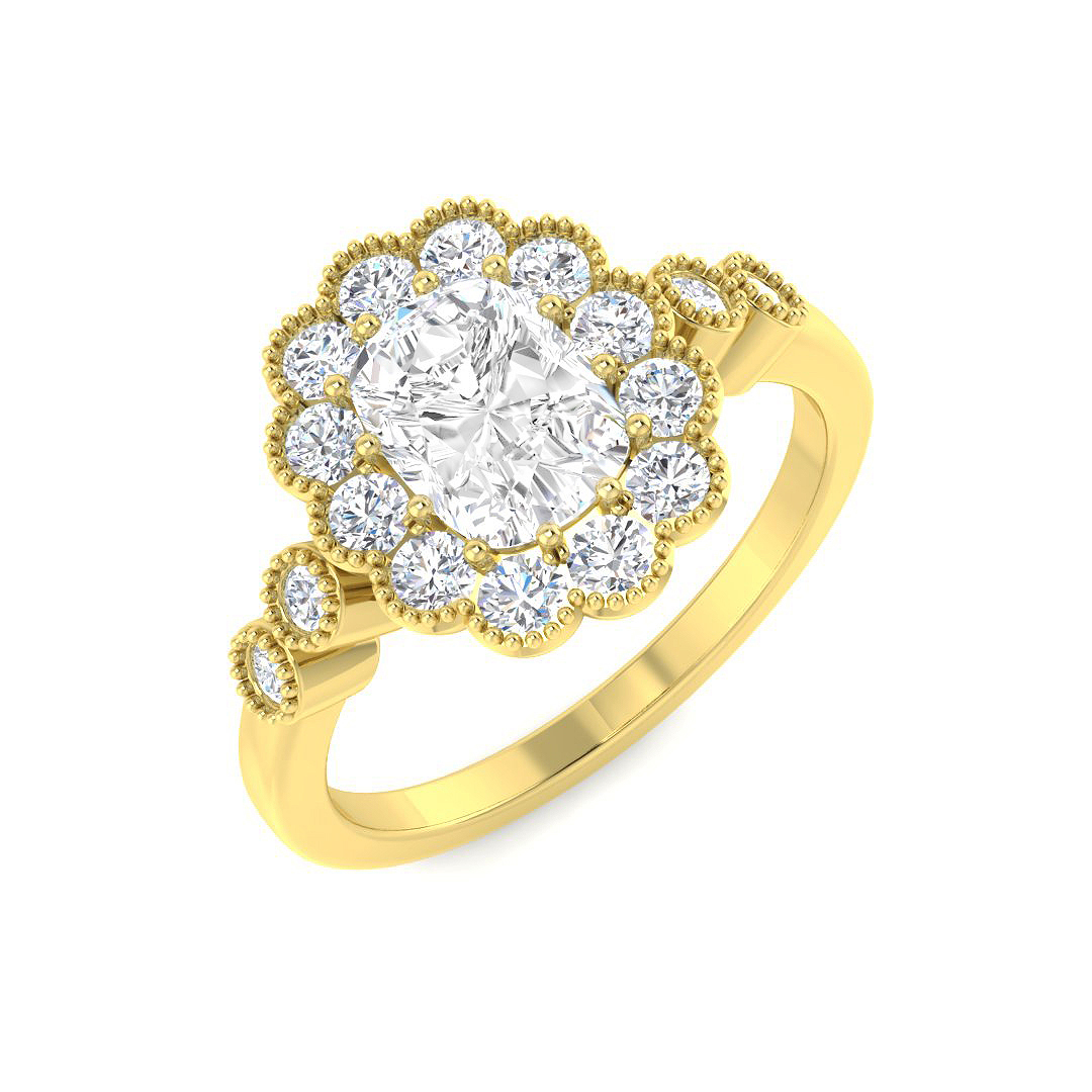 1.55ct Lab-Grown Diamond Halo Ring in 9K Yellow Gold
