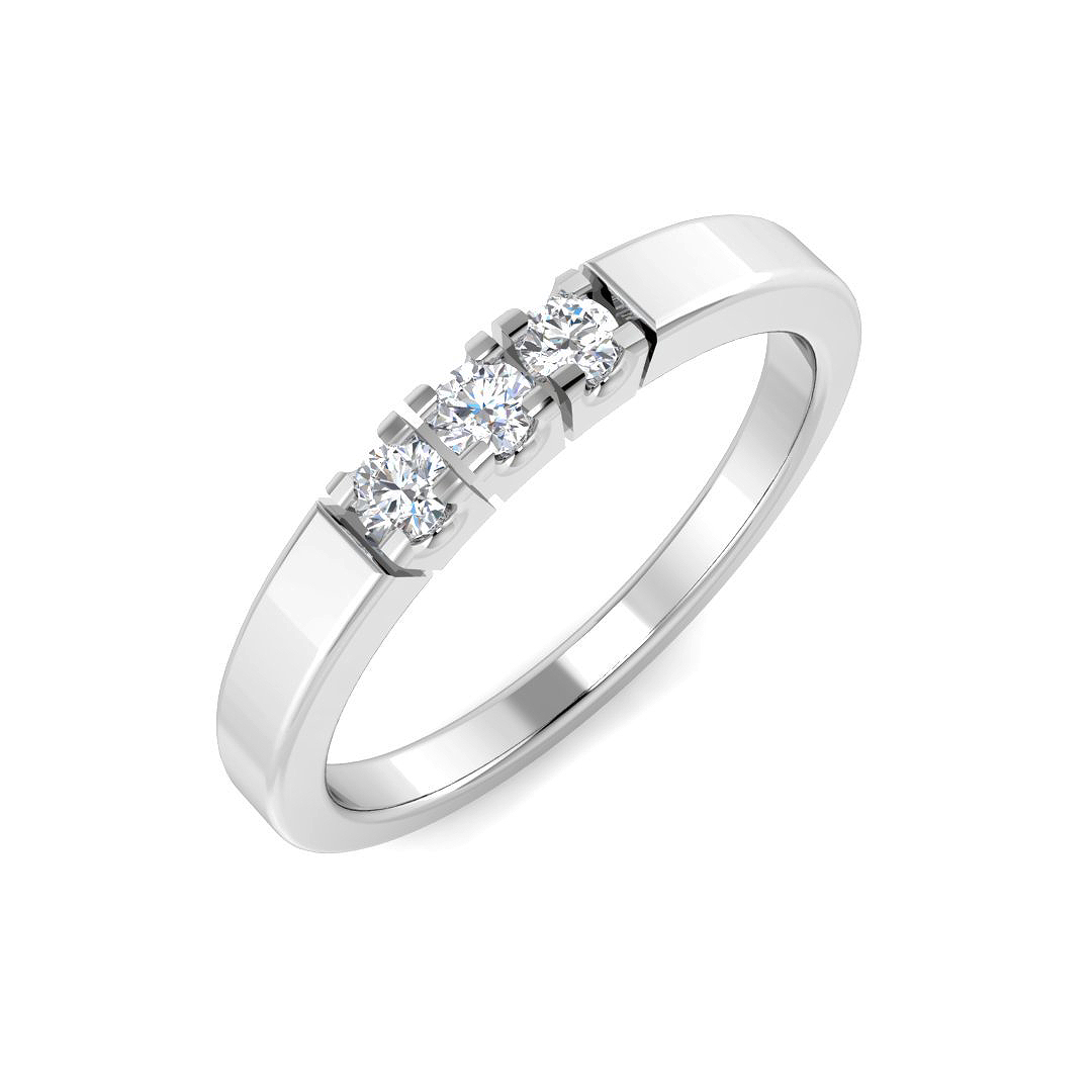 0.13ct Natural Diamond 3 Stone Ring in 14K White Gold