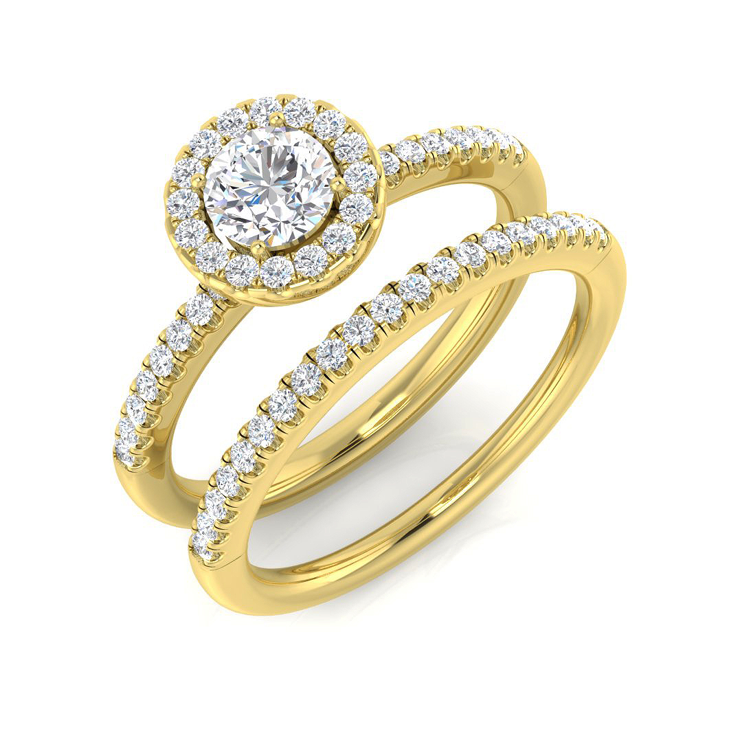 0.58ct Natural Diamond Halo Ring in 18K Yellow Gold
