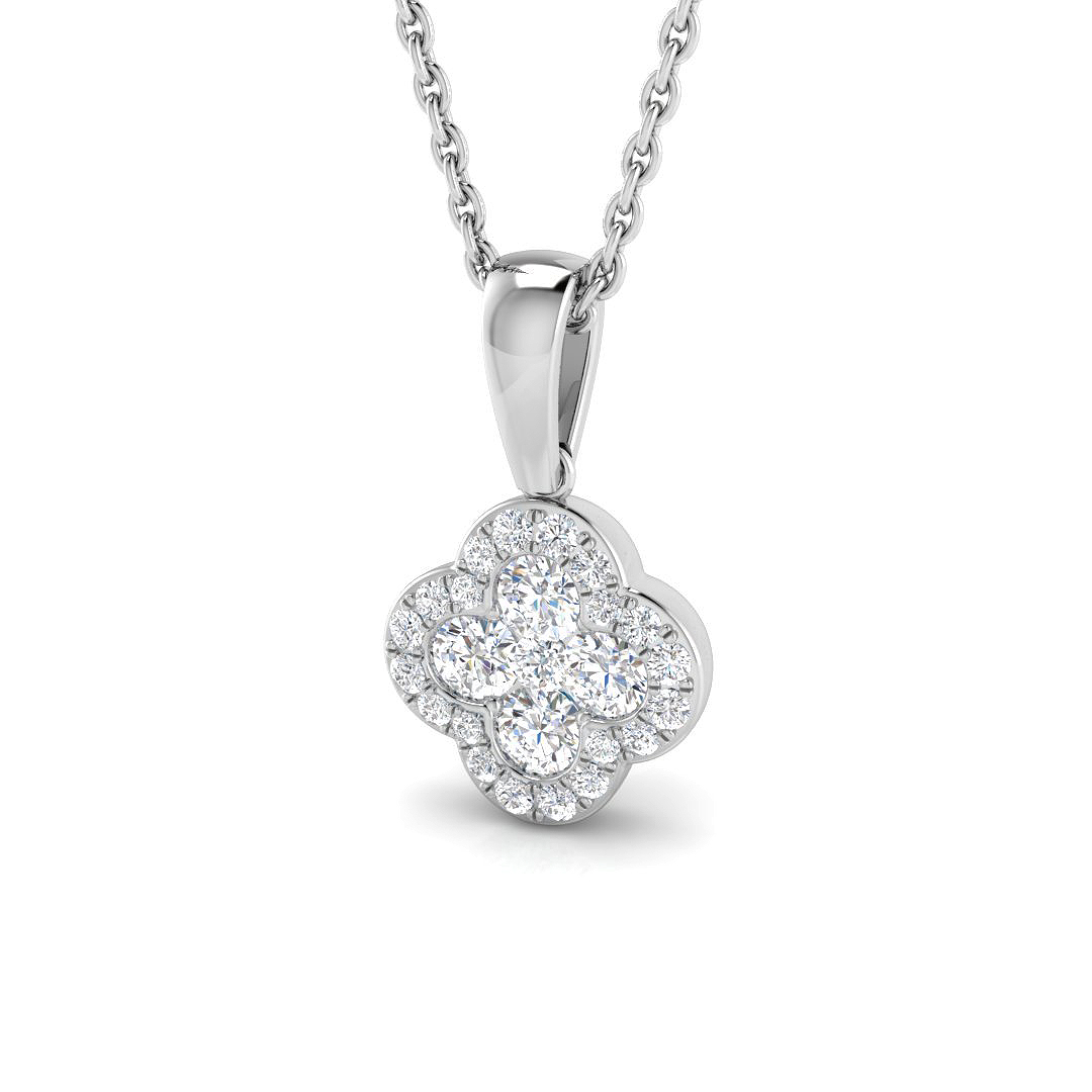 0.33ct Natural Diamond Clover Pendant in 18K White Gold