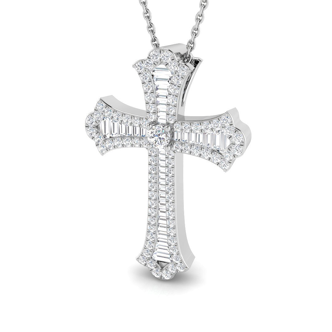 0.61ct Natural Diamond Cross Cross Pendant in 9K White Gold