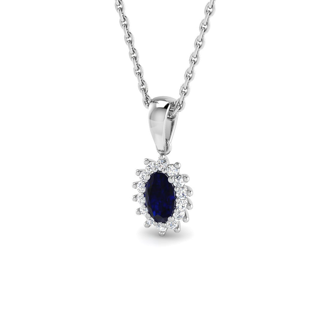 Blue Sapphire Pendant in 9K White Gold