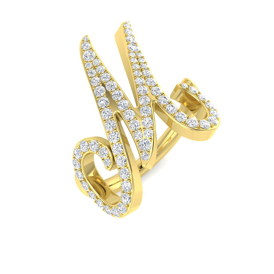 0.72ct Natural Diamond Initials Ring in 9K Yellow Gold