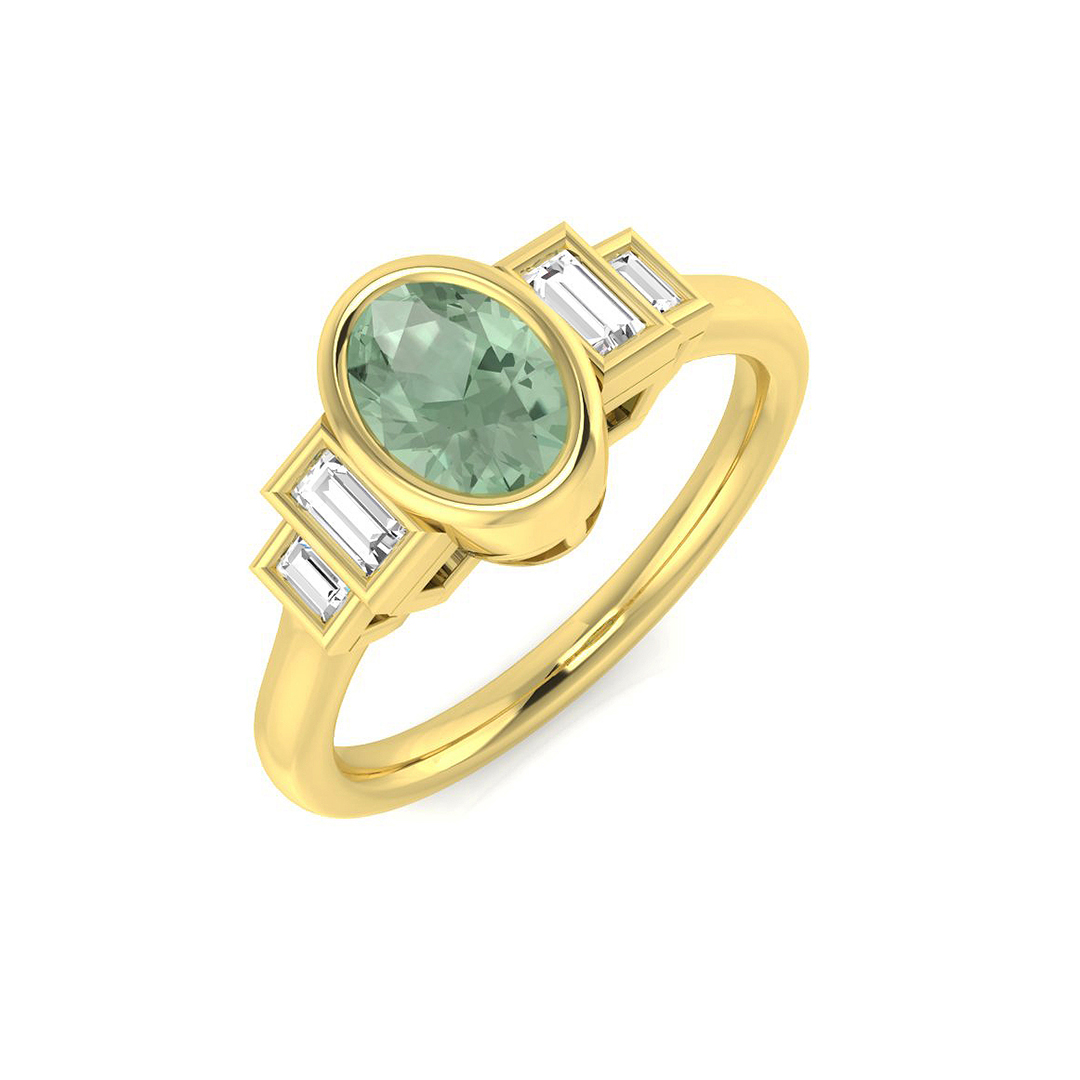 Green Amethyst Ring in 18K Yellow Gold