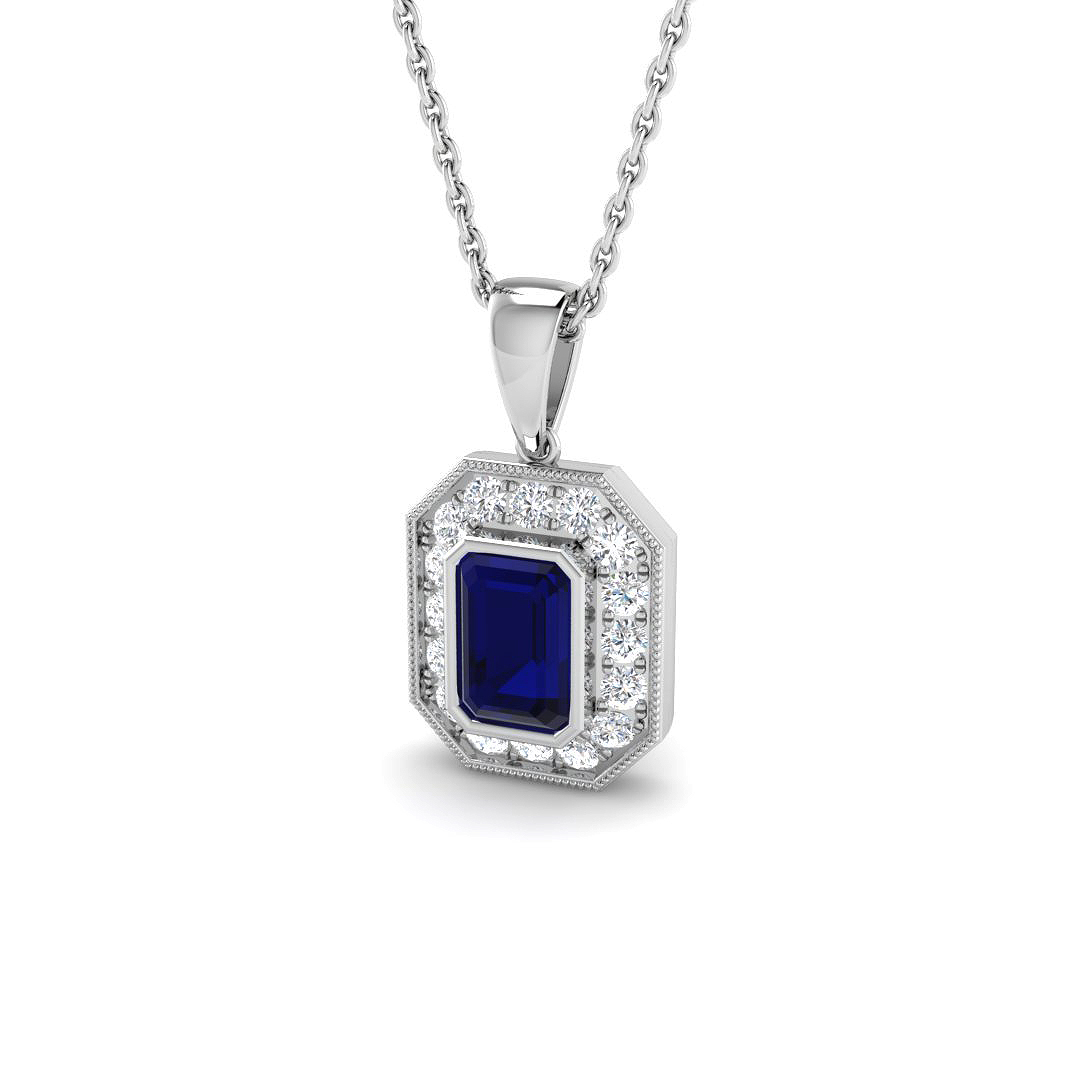 Blue Sapphire Pendant in 9K White Gold