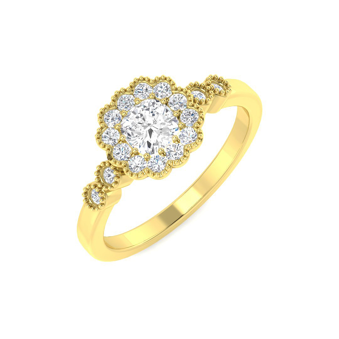 0.74ct Natural Diamond Halo Ring in 9K Yellow Gold
