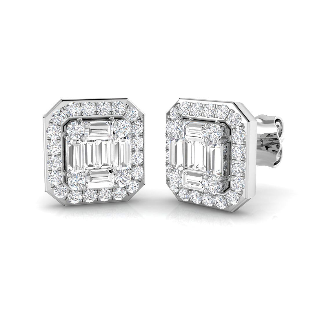 0.90ct Natural Diamond Baguette & Brilliant Earrings in 9K White Gold
