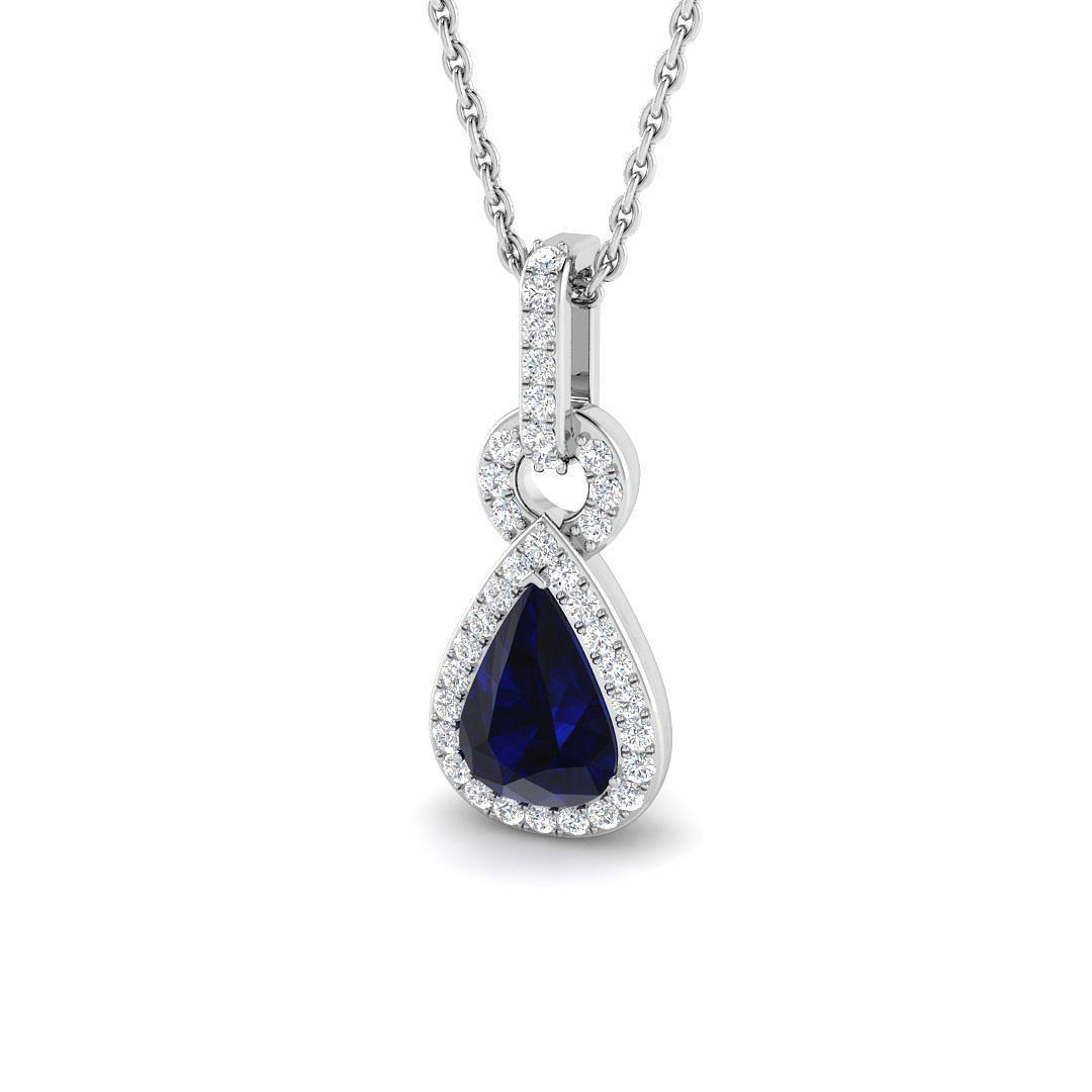 Blue Sapphire Pendant in 9K White Gold