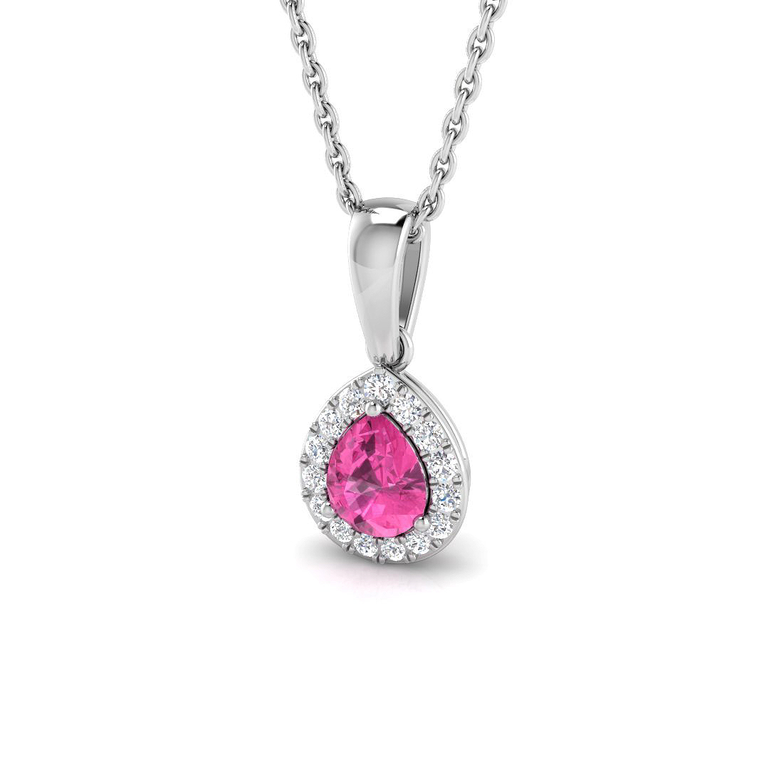 Pink Sapphire Pendant in 18K White Gold