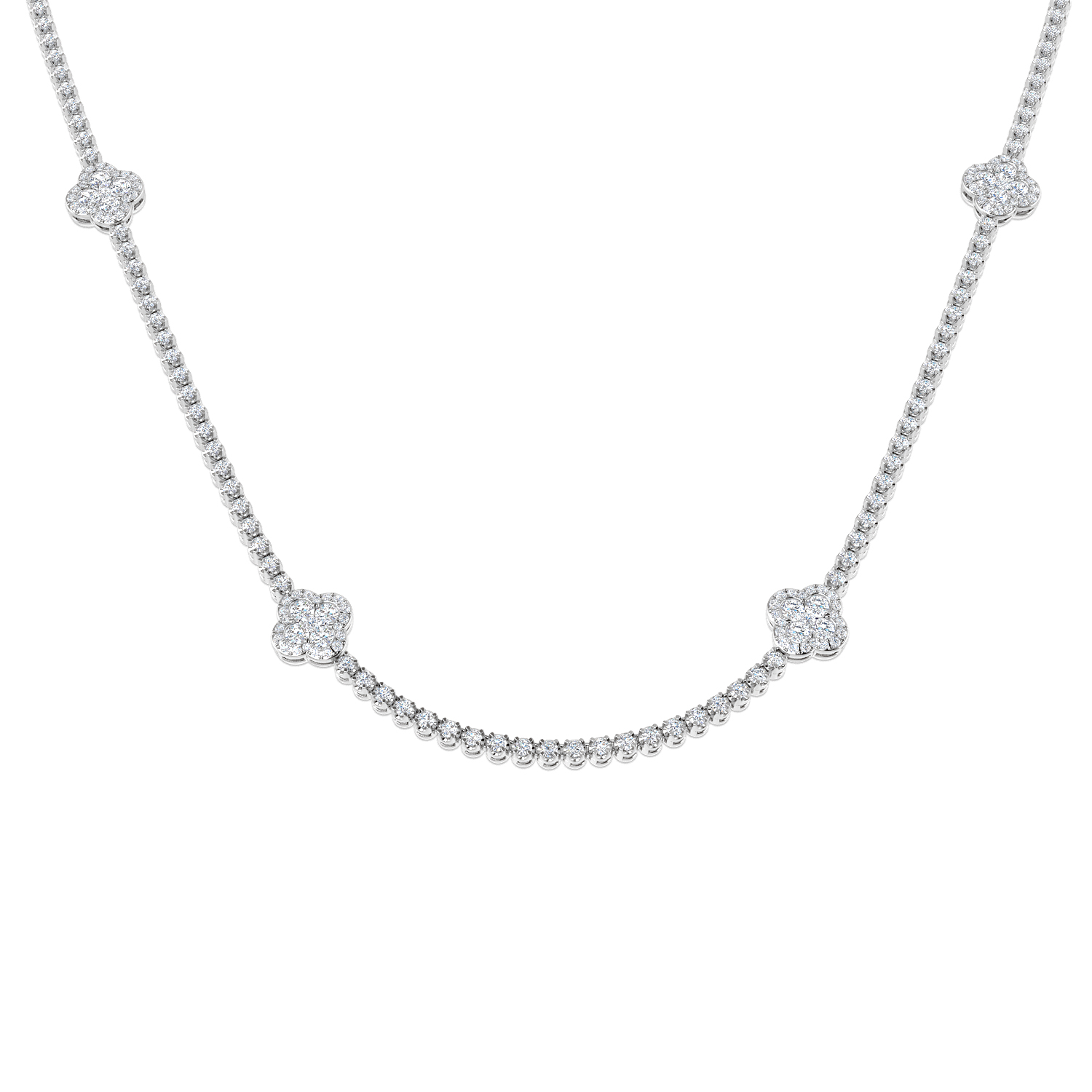 4.41ct Natural Diamond Clover Necklace in 18K White Gold