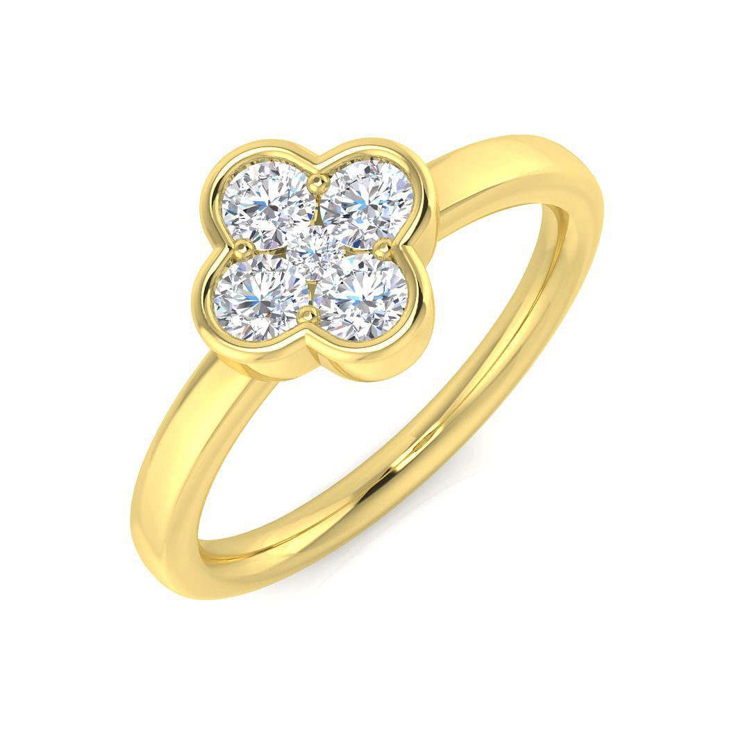 0.42ct Natural Diamond Clover Ring in 18K Yellow Gold
