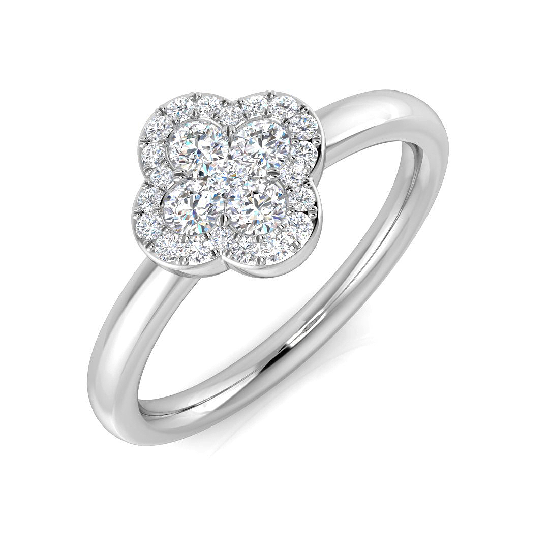 0.39ct Natural Diamond Clover Ring in 9K White Gold