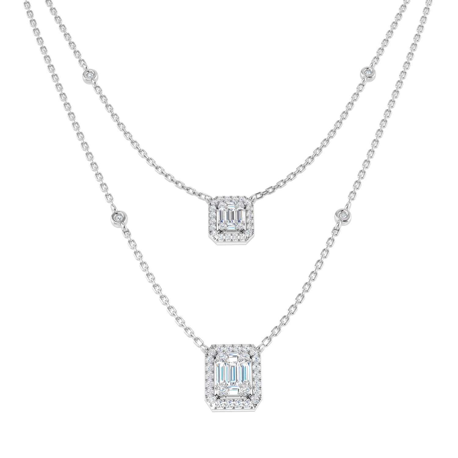 0.67ct Natural Diamond Baguette & Brilliant Necklace in 18K White Gold