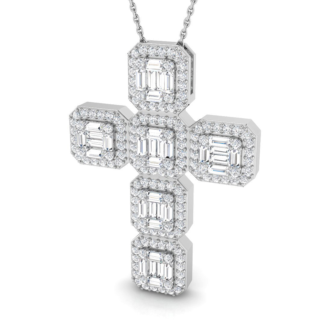 1.81ct Natural Diamond Cross Cross Pendant in 9K White Gold
