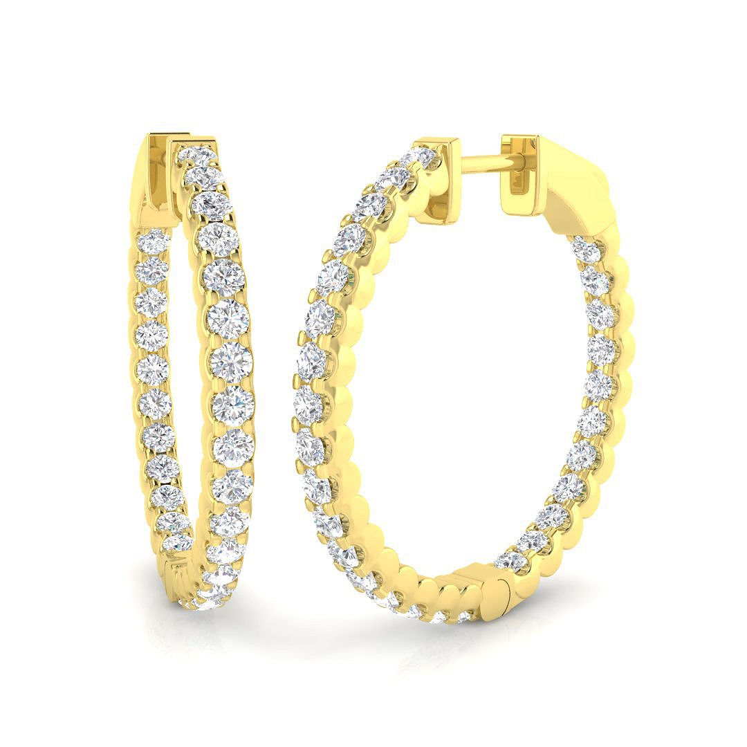 1.78ct Natural Diamond Hoops Earrings in 18K Yellow Gold