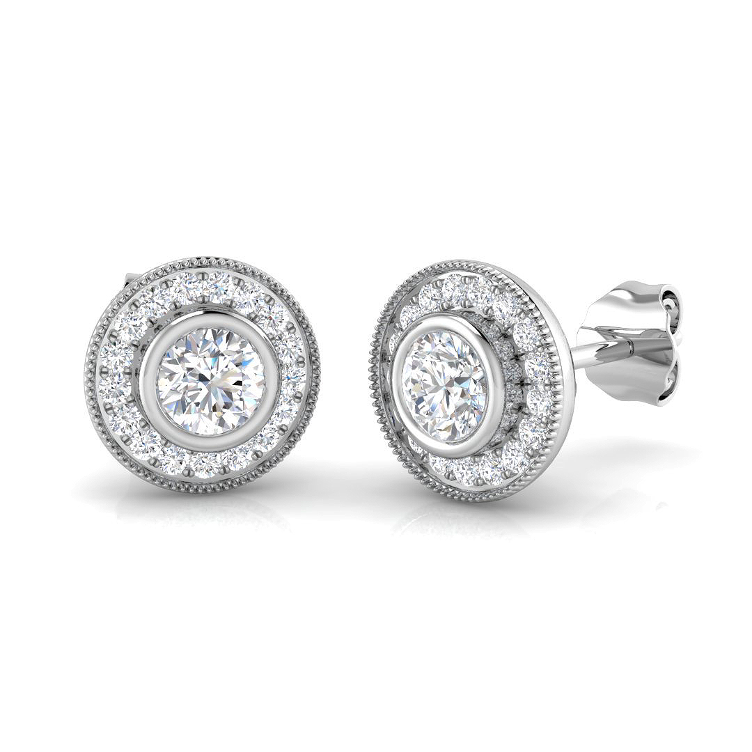 0.70ct Natural Diamond Vintage Earrings in 18K White Gold
