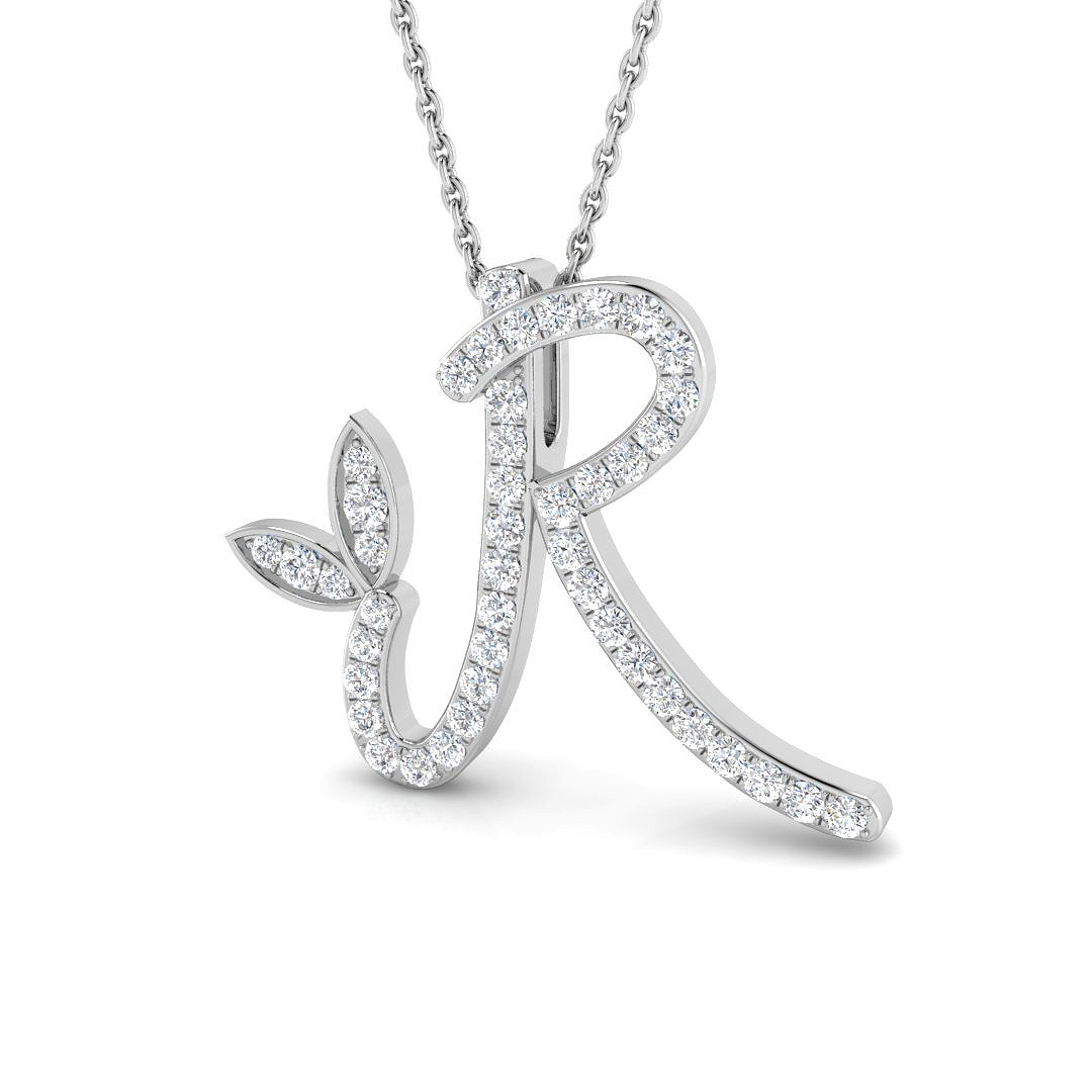 0.31ct Natural Diamond Initials Pendant in 9K White Gold