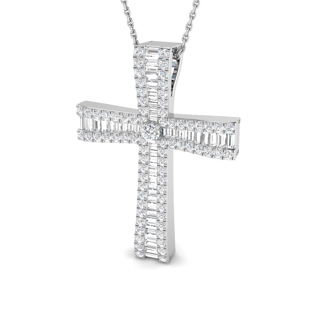 1.00ct Natural Diamond Cross Cross Pendant in 9K White Gold
