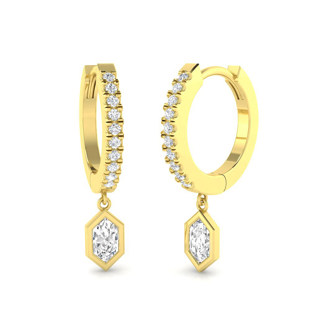 0.46ct Natural Diamond Drop & Trilogy Earrings in 18K Yellow Gold