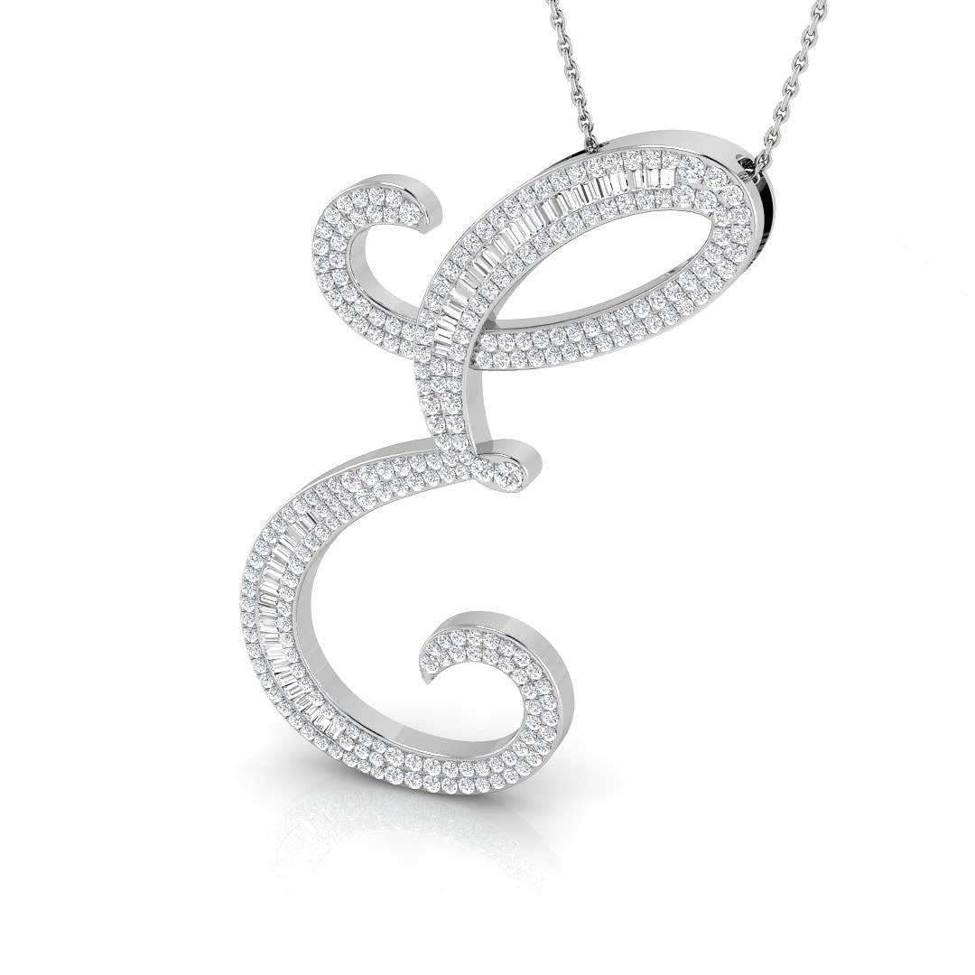 1.34ct Natural Diamond Initials Pendant in 9K White Gold