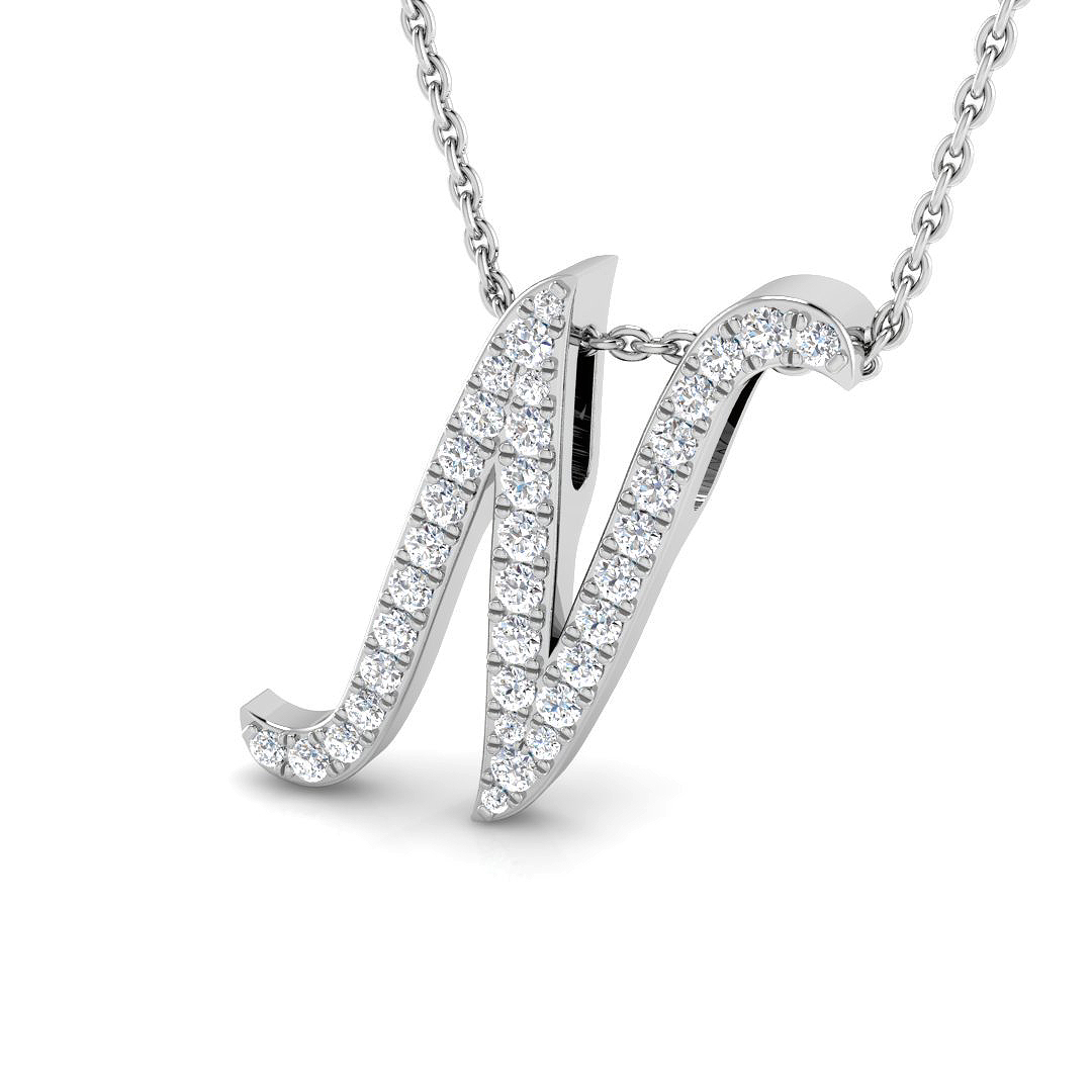0.30ct Natural Diamond Initials Pendant in 9K White Gold