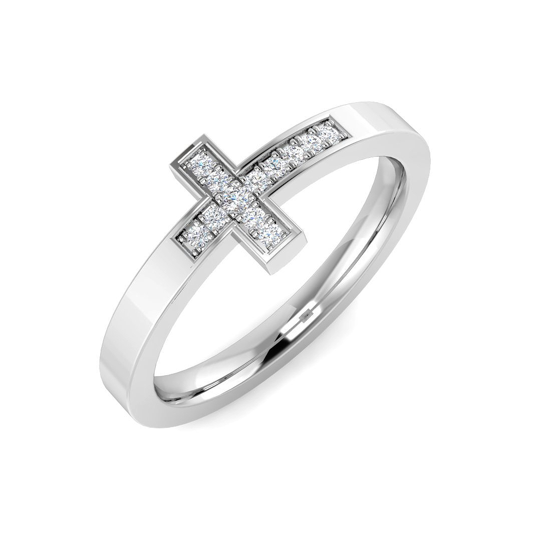 0.05ct Natural Diamond Cross Ring in 9K White Gold