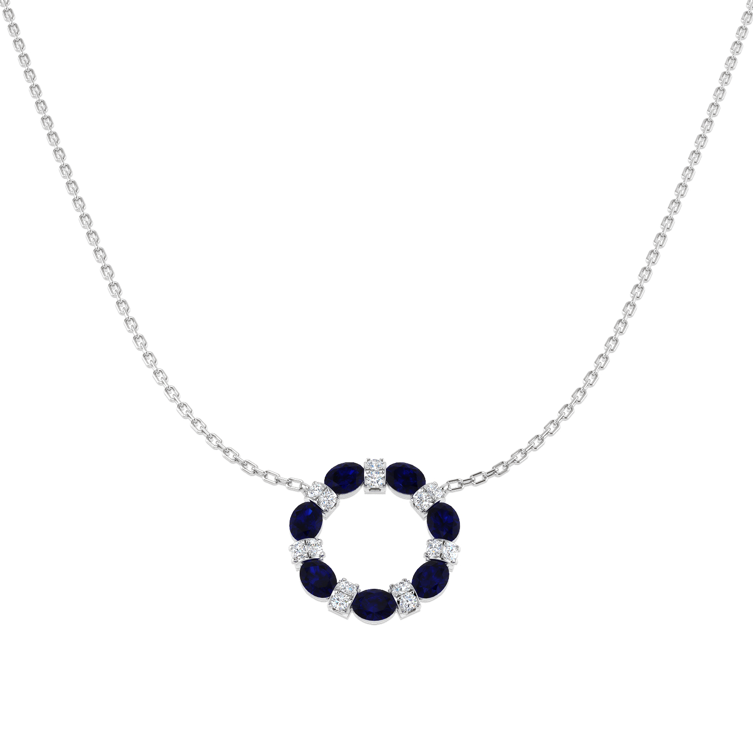 Blue Sapphire Necklace in 9K White Gold