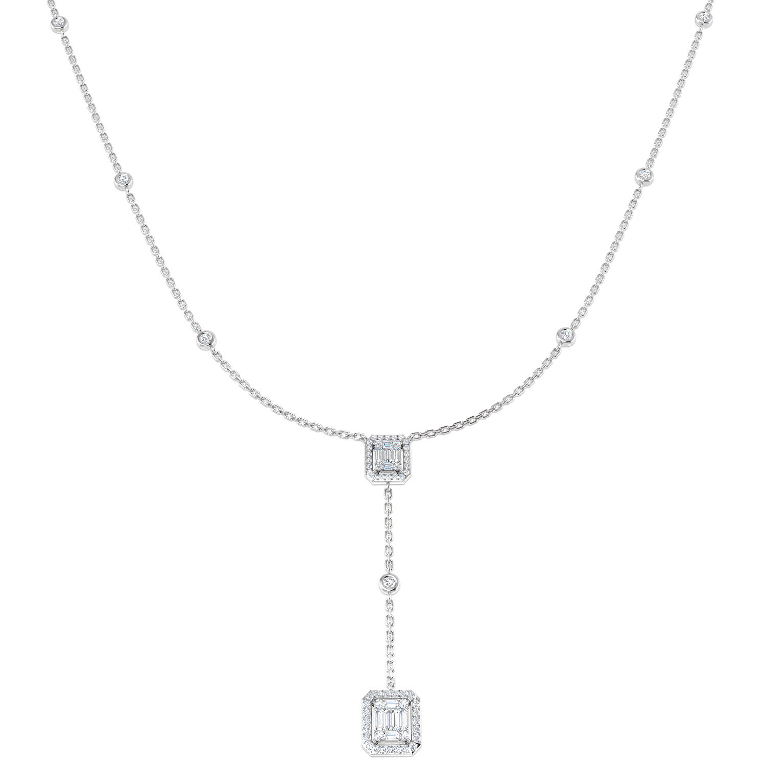 0.51ct Natural Diamond Baguette & Brilliant Necklace in 18K White Gold