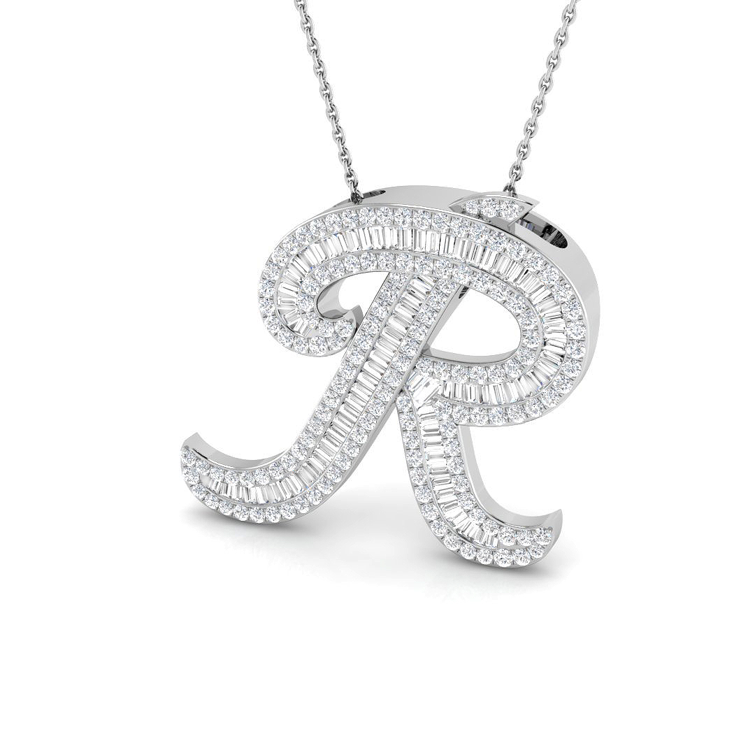 1.75ct Natural Diamond Initials Pendant in 9K White Gold