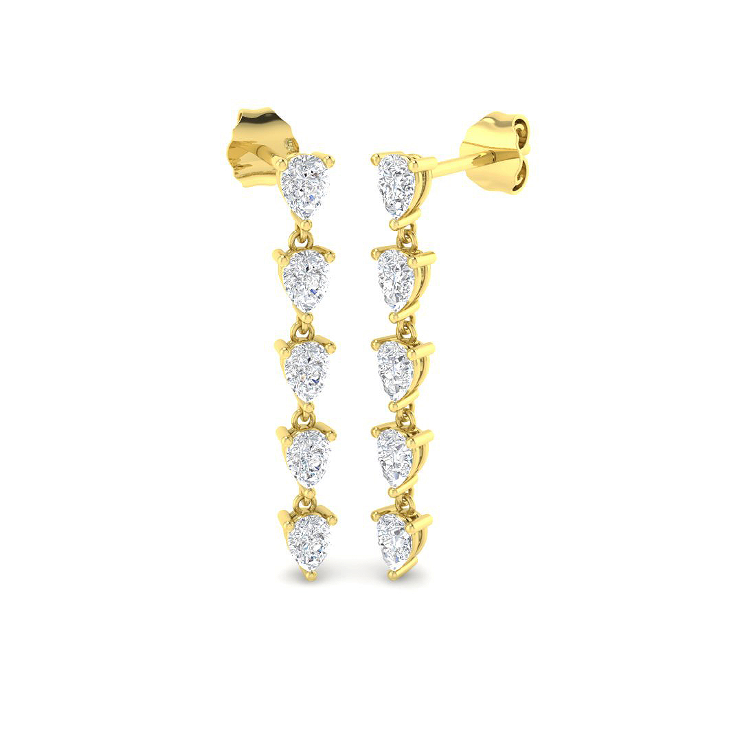 1.35ct Lab-Grown Diamond Drop & Trilogy Earrings in 9K Yellow Gold