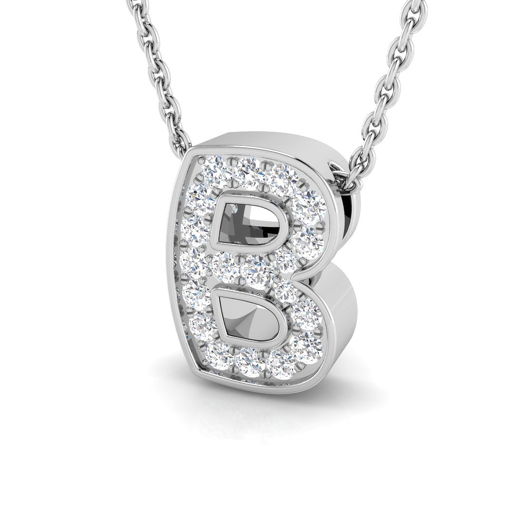 0.17ct Natural Diamond Initials Pendant in 9K White Gold