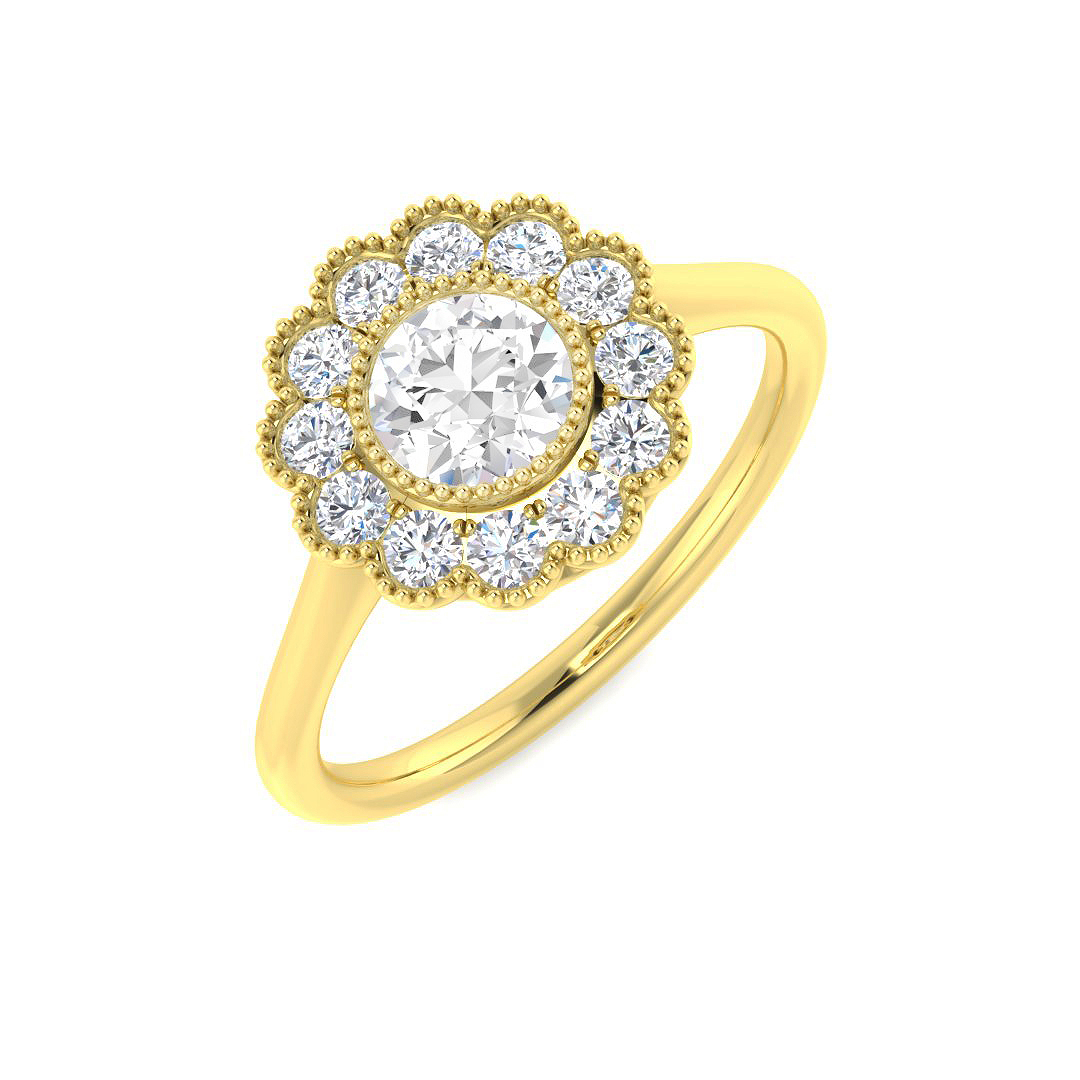 0.92ct Natural Diamond Vintage Ring in 9K Yellow Gold