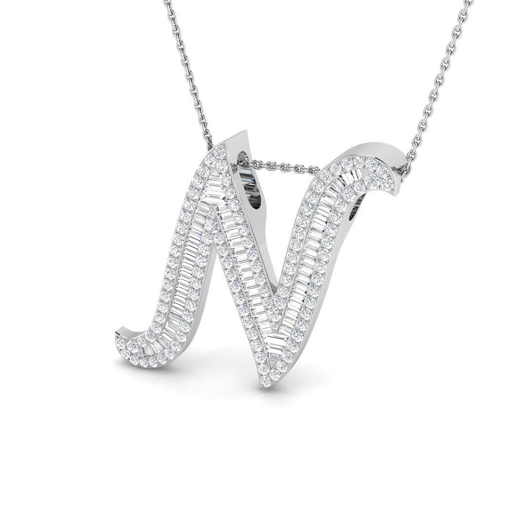 1.41ct Natural Diamond Initials Pendant in 9K White Gold